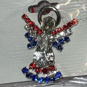 Sparkling 😇 ANGEL Silver Brooch TAC PIN w/ Red White and Blue Crystals NOSV NEW